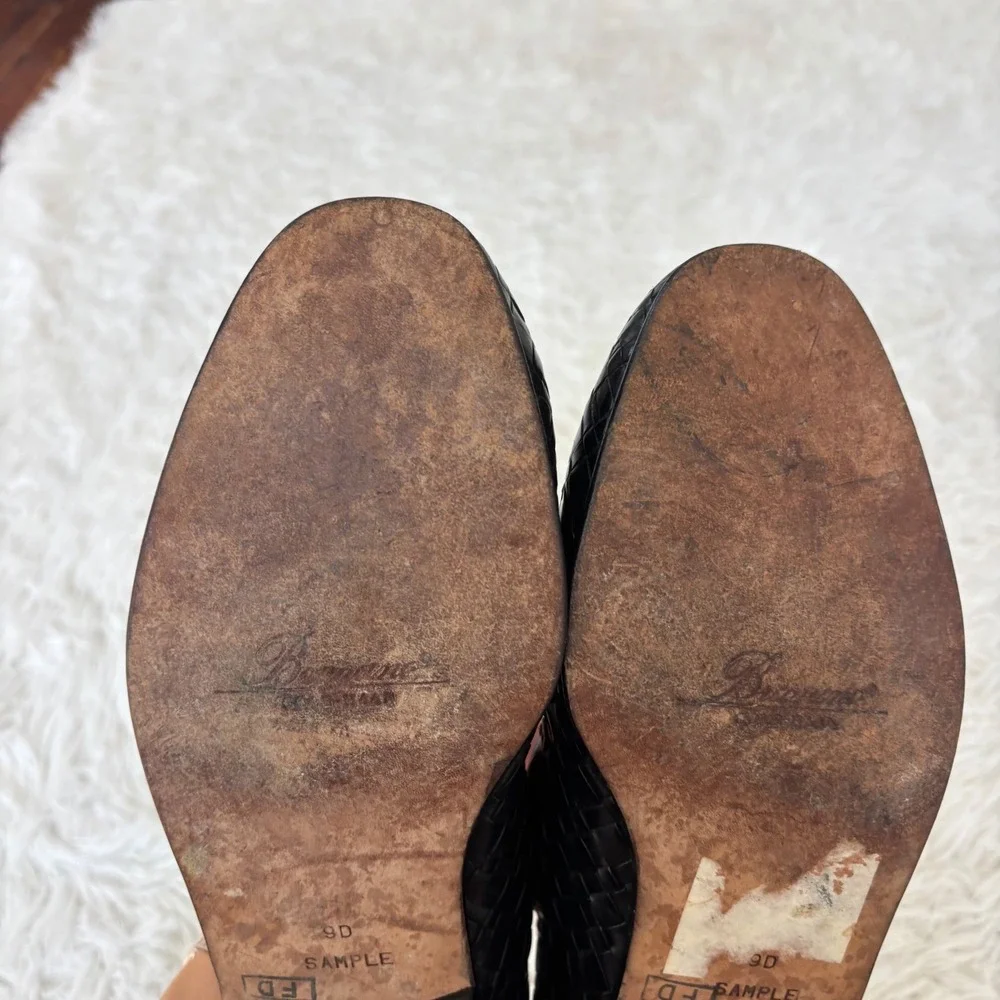 Vintage Bragano Cole Haan Woven Leather Loafers Black Men's Size 9D Italy Sample